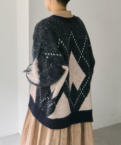 ear PAPILLONNER（イアパピヨネ）の「アーガイルニットカーディガン【SUM1 STYLE】（カーディガン/ボレロ・レディース・ベージュ/ネイビー・FREE）」の17枚目の写真