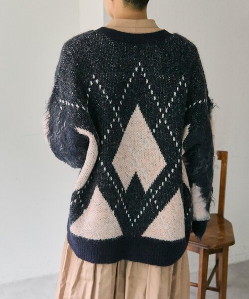 ear PAPILLONNER（イアパピヨネ）の「アーガイルニットカーディガン【SUM1 STYLE】（カーディガン/ボレロ・レディース・ベージュ/ネイビー・FREE）」の18枚目の写真