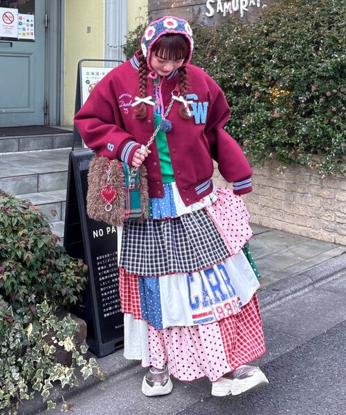 HELLO.SANFRANCISCO(ハローサンフランシスコ)の「【himaコラボ】【HELLO.SANFRANCISCO/ハローサンフランシスコ】パッチワークティアードスカート(スカート・レディース・オレンジ/レッド・ONE SIZE)」の6枚目の写真