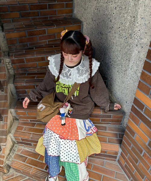 HELLO.SANFRANCISCO(ハローサンフランシスコ)の「【himaコラボ】【HELLO.SANFRANCISCO/ハローサンフランシスコ】パッチワークティアードスカート(スカート・レディース・オレンジ/レッド・ONE SIZE)」の8枚目の写真