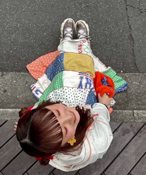 HELLO.SANFRANCISCO(ハローサンフランシスコ)の「【himaコラボ】【HELLO.SANFRANCISCO/ハローサンフランシスコ】パッチワークティアードスカート(スカート・レディース・オレンジ/レッド・ONE SIZE)」の9枚目の写真