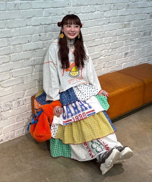 HELLO.SANFRANCISCO(ハローサンフランシスコ)の「【himaコラボ】【HELLO.SANFRANCISCO/ハローサンフランシスコ】パッチワークティアードスカート(スカート・レディース・オレンジ/レッド・ONE SIZE)」の11枚目の写真