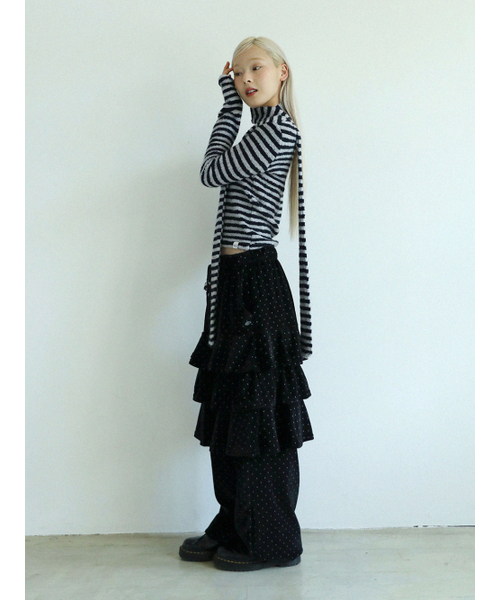 UGLY SHADOW（アグリーシャドウ）の「ドットベルベットカンカンミディスカートパンツ（ブラック）（その他パンツ・レディース・その他・FREE）」の2枚目の写真