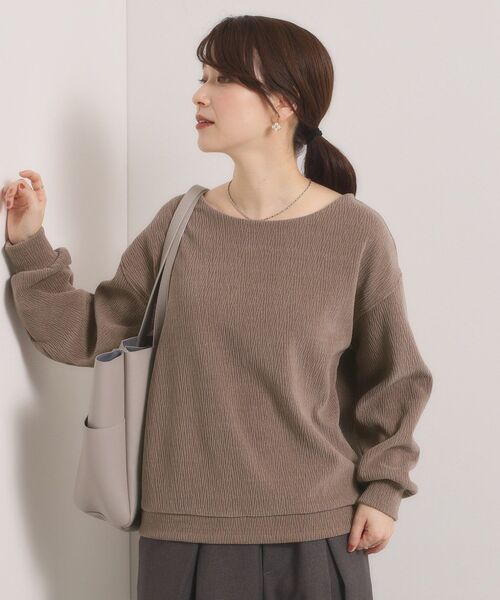 ITS'DEMO（イッツデモ）の「【洗濯機OK】ウェーブモールプルオーバー（Tシャツ/カットソー・レディース・ブラウン系/アイボリー/サンドベージュ/スミクロ・00）」の3枚目の写真