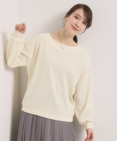 ITS'DEMO（イッツデモ）の「【洗濯機OK】ウェーブモールプルオーバー（Tシャツ/カットソー・レディース・ブラウン系/アイボリー/サンドベージュ/スミクロ・00）」の6枚目の写真