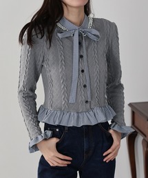 BLUEEAST（ブルーイースト）の「ボウタイシャツドッキングカーディガン（ニット/セーター・レディース）」