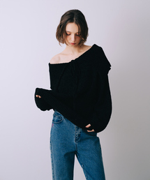 SELFIST | 2wayショルダー マシュマロニット　襟付きニット　リボン　クリスマス　オフショルダー(ニット/セーター)