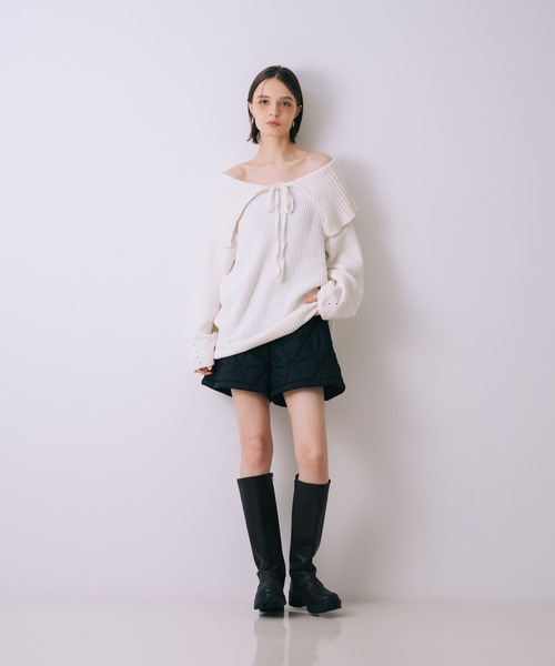 SELFIST(セルフィスト)の「2wayショルダー マシュマロニット 襟付きニット リボン クリスマス オフショルダー(ニット/セーター・レディース・オフホワイト/ブラック・フリー)」の18枚目の写真