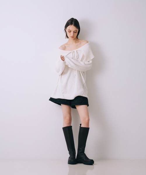 SELFIST(セルフィスト)の「2wayショルダー マシュマロニット 襟付きニット リボン クリスマス オフショルダー(ニット/セーター・レディース・オフホワイト/ブラック・フリー)」の19枚目の写真