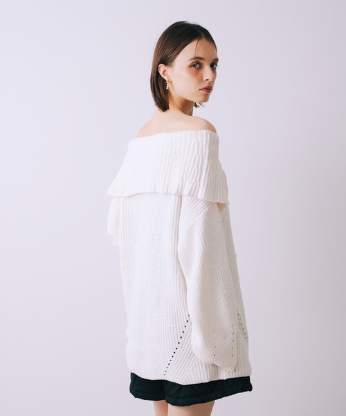 SELFIST(セルフィスト)の「2wayショルダー マシュマロニット 襟付きニット リボン クリスマス オフショルダー(ニット/セーター・レディース・オフホワイト/ブラック・フリー)」の14枚目の写真