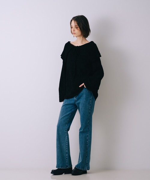 SELFIST(セルフィスト)の「2wayショルダー マシュマロニット 襟付きニット リボン クリスマス オフショルダー(ニット/セーター・レディース・オフホワイト/ブラック・フリー)」の4枚目の写真