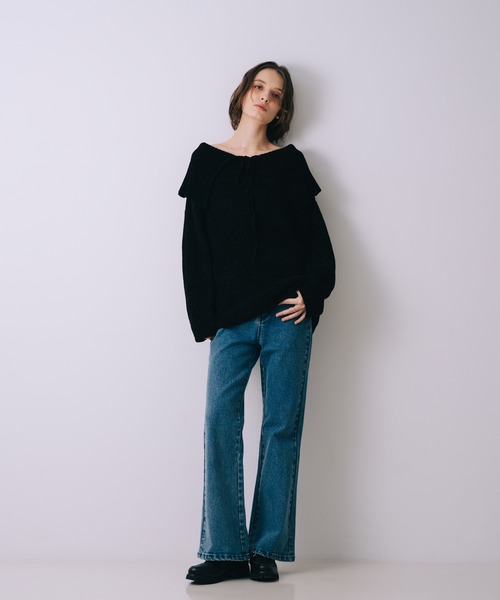 SELFIST(セルフィスト)の「2wayショルダー マシュマロニット 襟付きニット リボン クリスマス オフショルダー(ニット/セーター・レディース・オフホワイト/ブラック・フリー)」の5枚目の写真