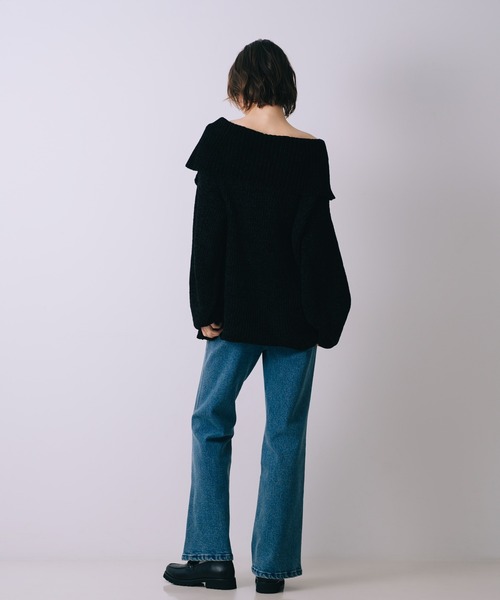 SELFIST(セルフィスト)の「2wayショルダー マシュマロニット 襟付きニット リボン クリスマス オフショルダー(ニット/セーター・レディース・オフホワイト/ブラック・フリー)」の7枚目の写真