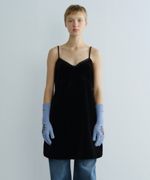 VELVET STUD MINI DRESS - BLACK