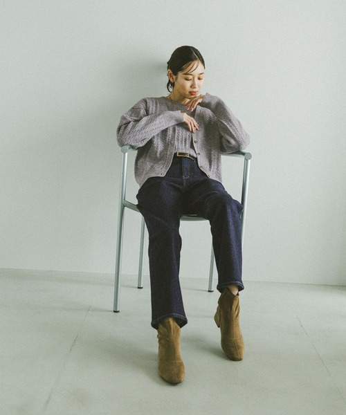 GLOBAL WORK（グローバルワーク）の「洗えるケーブルVネックカーディガン/608428（カーディガン/ボレロ・レディース・ライトイエロー/杢グレー/ネイビー・LARGE/MEDIUM）」の6枚目の写真