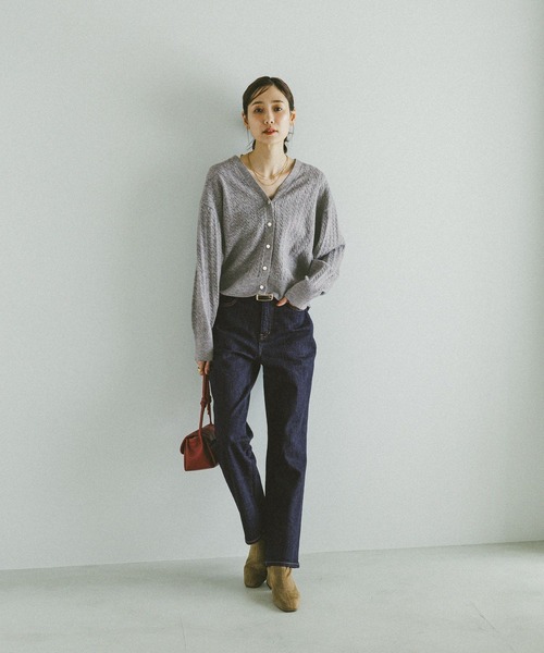 GLOBAL WORK（グローバルワーク）の「洗えるケーブルVネックカーディガン/608428（カーディガン/ボレロ・レディース・ライトイエロー/杢グレー/ネイビー・LARGE/MEDIUM）」の8枚目の写真