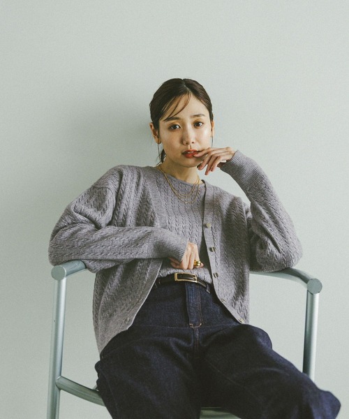 GLOBAL WORK（グローバルワーク）の「洗えるケーブルVネックカーディガン/608428（カーディガン/ボレロ・レディース・ライトイエロー/杢グレー/ネイビー・LARGE/MEDIUM）」の9枚目の写真