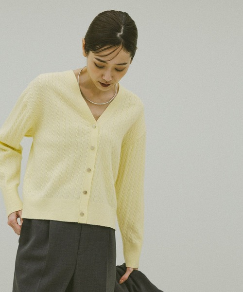 セール】洗えるケーブルVネックカーディガン/608428（カーディガン