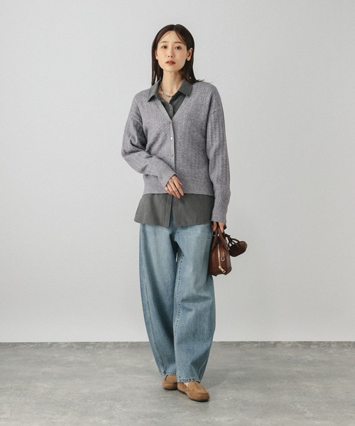 セール】洗えるケーブルVネックカーディガン/608428（カーディガン