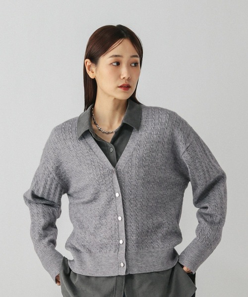 セール】洗えるケーブルVネックカーディガン/608428（カーディガン