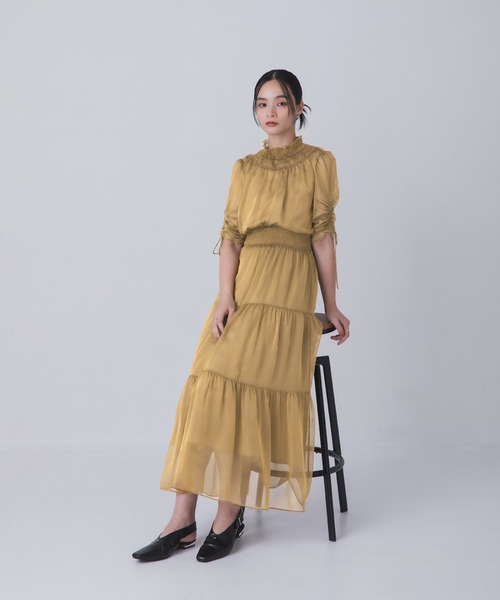 Rose of Sharon(ローズオブシャロン)の「ギャザーネックティアードドレス(ドレス・レディース・ライトカーキ/オールドローズ系/マスタード/カーキ/ブルーグレー・S/M/L)」の14枚目の写真