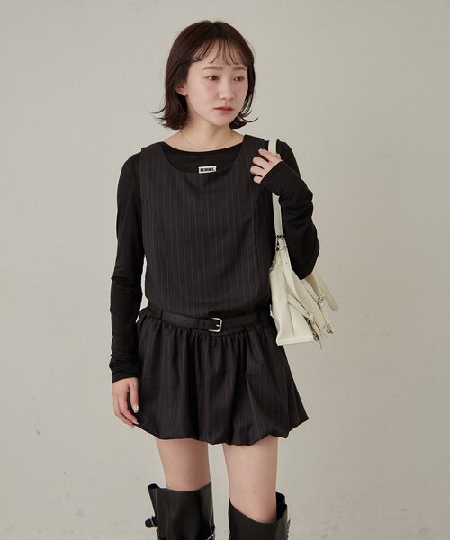 mline（エムライン）の「[mline]ストライプベルトワンピース（ワンピース・レディース・チャコールグレー/ブラック・1/2）」の17枚目の写真