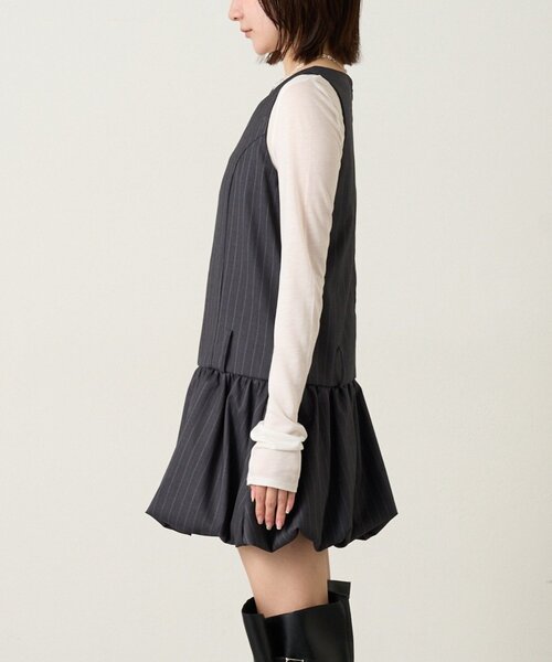 mline（エムライン）の「[mline]ストライプベルトワンピース（ワンピース・レディース・チャコールグレー/ブラック・1/2）」の3枚目の写真