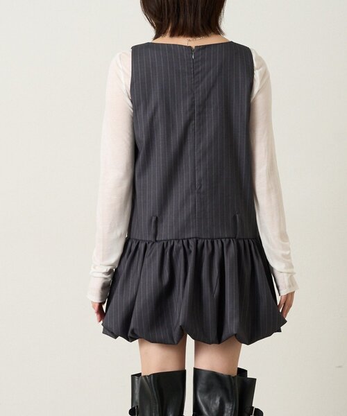 mline（エムライン）の「[mline]ストライプベルトワンピース（ワンピース・レディース・チャコールグレー/ブラック・1/2）」の4枚目の写真