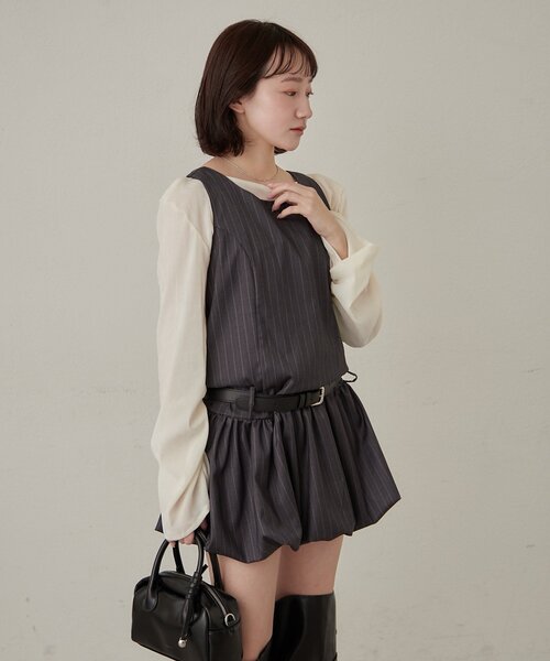 mline（エムライン）の「[mline]ストライプベルトワンピース（ワンピース・レディース・チャコールグレー/ブラック・1/2）」の10枚目の写真