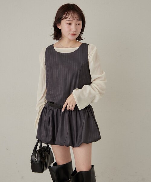 mline（エムライン）の「[mline]ストライプベルトワンピース（ワンピース・レディース・チャコールグレー/ブラック・1/2）」の11枚目の写真