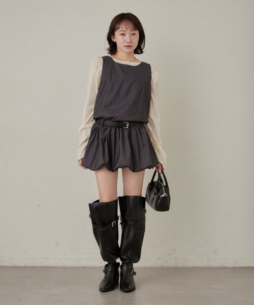 mline（エムライン）の「[mline]ストライプベルトワンピース（ワンピース・レディース・チャコールグレー/ブラック・1/2）」の14枚目の写真