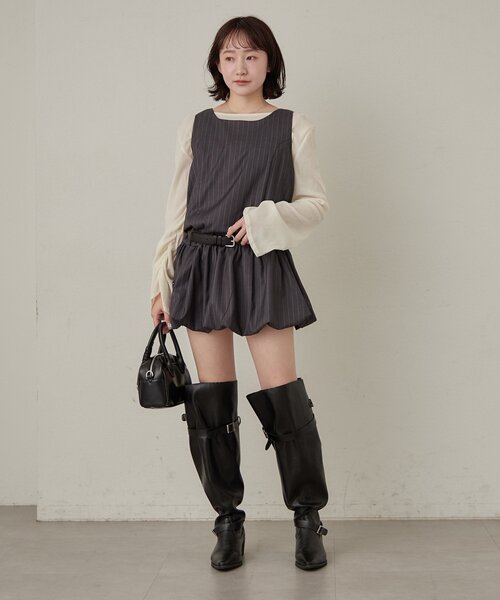 mline（エムライン）の「[mline]ストライプベルトワンピース（ワンピース・レディース・チャコールグレー/ブラック・1/2）」の15枚目の写真