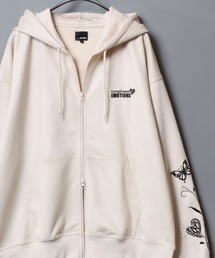 ANPAS（アンパス）の「Faux suede hoodie featuring sleeve embroidery / フェイクスエード 袖刺繍ダブルジップパーカー フーディー メンズ レディース ユニセックスエード袖刺繍フルジップパーカー（パーカー）」