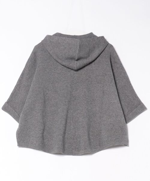 m.f.editorial(エムエフエディトリアル)の「【ストレッチ ウォッシャブル ニットアウター】ウォッシャブル ポンチョ風 フードコーディガン(カーディガン/ボレロ・レディース・ブラウン/オフホワイト/チャコールグレー・MEDIUM)」の4枚目の写真