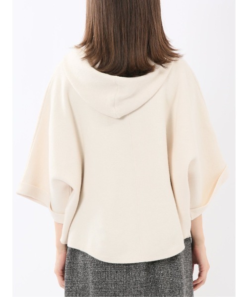 m.f.editorial(エムエフエディトリアル)の「【ストレッチ ウォッシャブル ニットアウター】ウォッシャブル ポンチョ風 フードコーディガン(カーディガン/ボレロ・レディース・ブラウン/オフホワイト/チャコールグレー・MEDIUM)」の10枚目の写真