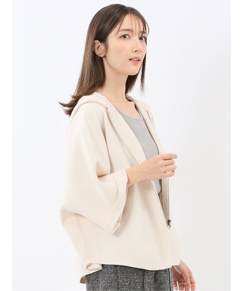 m.f.editorial(エムエフエディトリアル)の「【ストレッチ ウォッシャブル ニットアウター】ウォッシャブル ポンチョ風 フードコーディガン(カーディガン/ボレロ・レディース・ブラウン/オフホワイト/チャコールグレー・MEDIUM)」の17枚目の写真