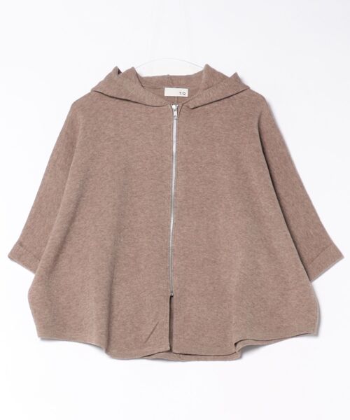 m.f.editorial(エムエフエディトリアル)の「【ストレッチ ウォッシャブル ニットアウター】ウォッシャブル ポンチョ風 フードコーディガン(カーディガン/ボレロ・レディース・ブラウン/オフホワイト/チャコールグレー・MEDIUM)」の19枚目の写真
