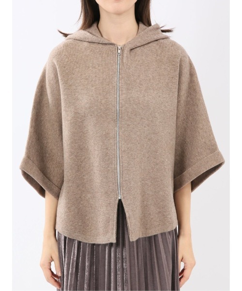 m.f.editorial(エムエフエディトリアル)の「【ストレッチ ウォッシャブル ニットアウター】ウォッシャブル ポンチョ風 フードコーディガン(カーディガン/ボレロ・レディース・ブラウン/オフホワイト/チャコールグレー・MEDIUM)」の20枚目の写真