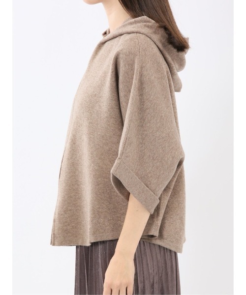 m.f.editorial(エムエフエディトリアル)の「【ストレッチ ウォッシャブル ニットアウター】ウォッシャブル ポンチョ風 フードコーディガン(カーディガン/ボレロ・レディース・ブラウン/オフホワイト/チャコールグレー・MEDIUM)」の21枚目の写真