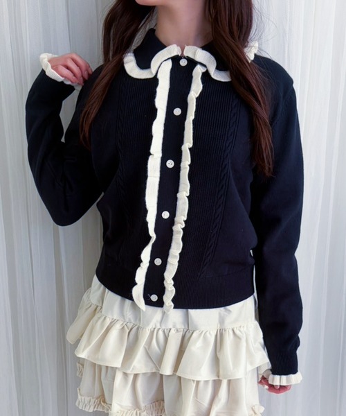 frunco(フランコ)の「【ZOZOTOWN限定】フリルパイピングニット(ニット/セーター・レディース・ネイビー/ブラウン/ホワイト/レッド・FREE)」の3枚目の写真