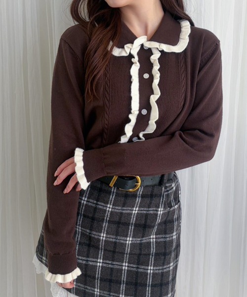 frunco(フランコ)の「【ZOZOTOWN限定】フリルパイピングニット(ニット/セーター・レディース・ネイビー/ブラウン/ホワイト/レッド・FREE)」の2枚目の写真