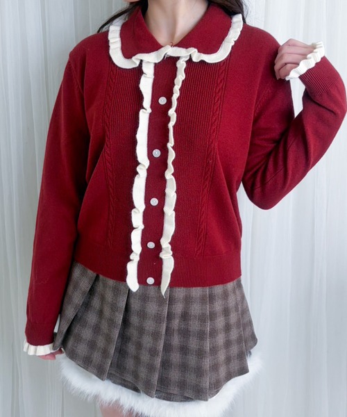 frunco(フランコ)の「【ZOZOTOWN限定】フリルパイピングニット(ニット/セーター・レディース・ネイビー/ブラウン/ホワイト/レッド・FREE)」の4枚目の写真
