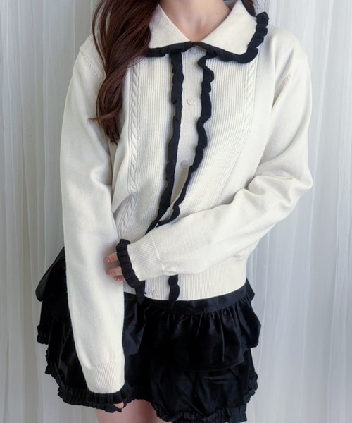 frunco(フランコ)の「【ZOZOTOWN限定】フリルパイピングニット(ニット/セーター・レディース・ネイビー/ブラウン/ホワイト/レッド・FREE)」の10枚目の写真