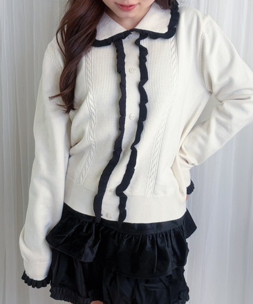 frunco(フランコ)の「【ZOZOTOWN限定】フリルパイピングニット(ニット/セーター・レディース・ネイビー/ブラウン/ホワイト/レッド・FREE)」の9枚目の写真