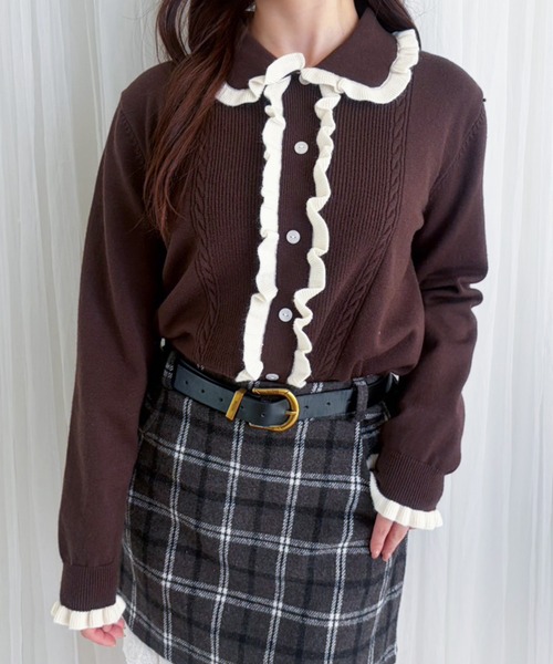 frunco(フランコ)の「【ZOZOTOWN限定】フリルパイピングニット(ニット/セーター・レディース・ネイビー/ブラウン/ホワイト/レッド・FREE)」の13枚目の写真