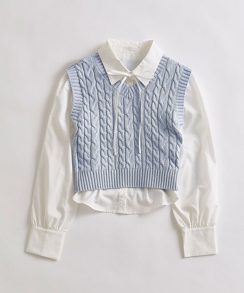 OLIVE des OLIVE（オリーブデオリーブ）の「シャツ＋ベストセット（シャツ/ブラウス・レディース・トップグレー/ネイビー/サックスブルー・FREE）」の5枚目の写真
