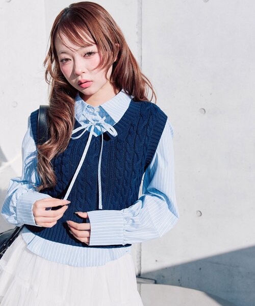 OLIVE des OLIVE（オリーブデオリーブ）の「シャツ＋ベストセット（シャツ/ブラウス・レディース・トップグレー/ネイビー/サックスブルー・FREE）」の6枚目の写真