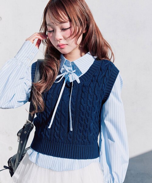 OLIVE des OLIVE（オリーブデオリーブ）の「シャツ＋ベストセット（シャツ/ブラウス・レディース・トップグレー/ネイビー/サックスブルー・FREE）」の7枚目の写真