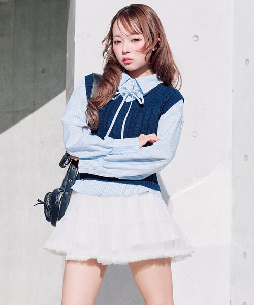 OLIVE des OLIVE（オリーブデオリーブ）の「シャツ＋ベストセット（シャツ/ブラウス・レディース・トップグレー/ネイビー/サックスブルー・FREE）」の8枚目の写真