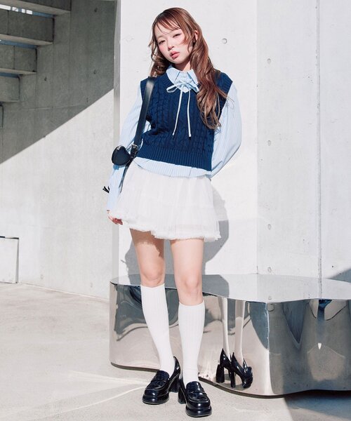 OLIVE des OLIVE（オリーブデオリーブ）の「シャツ＋ベストセット（シャツ/ブラウス・レディース・トップグレー/ネイビー/サックスブルー・FREE）」の10枚目の写真